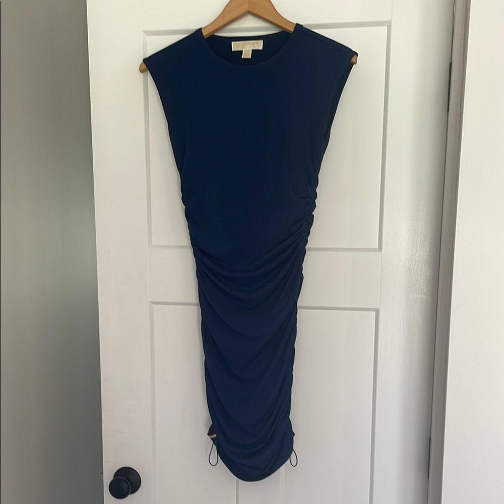 MICHAEL Michael Kors Blue Ruched Bodycon Midi Dress